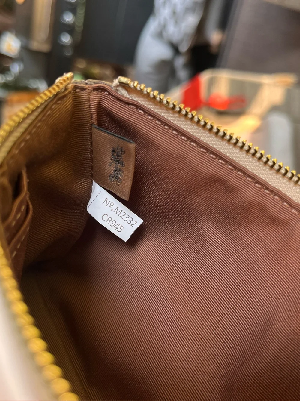 Coach Beige Signature Canvas Wristlet with Cream Center Panel